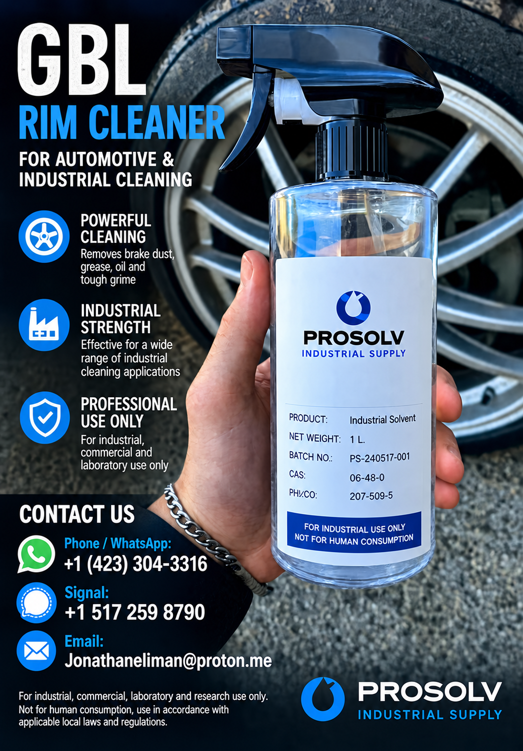 Aquire best quality GBL wheel cleaner whatsapp:1 (423) 304-3316