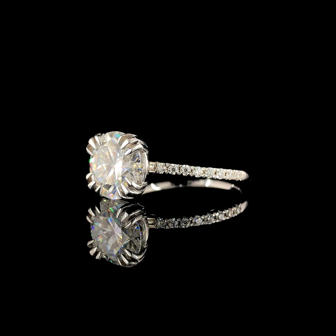 Shop White Gold Emerald Solitaire Ring with Pavé Band – Buy Yours Now